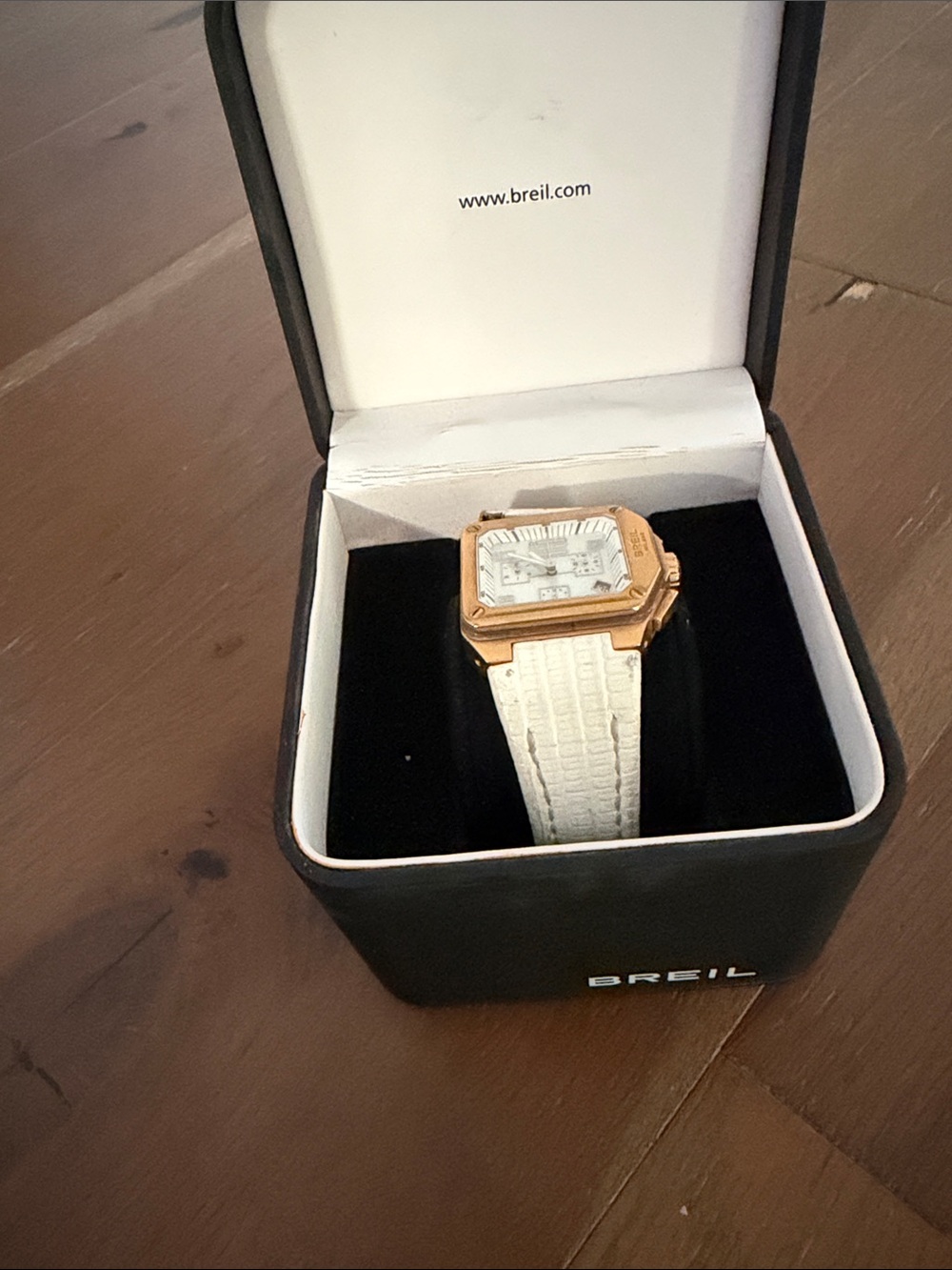 BREIL White Leather Strap Watch with Rose Gold Case